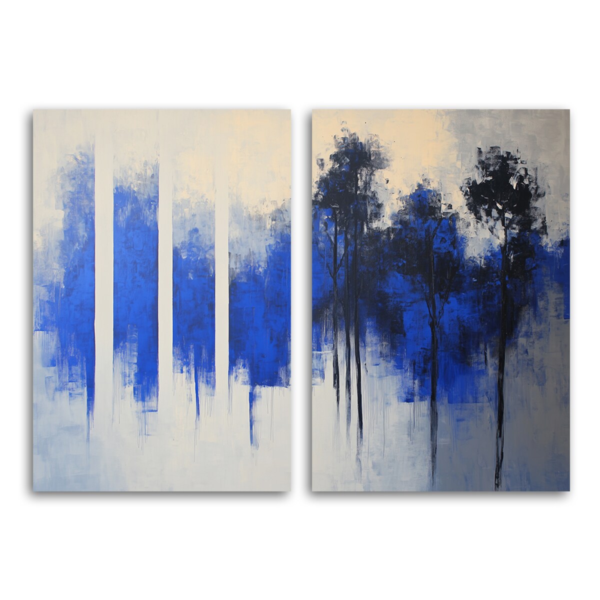 Nowoczesny Zestaw obrazów na ścianę do salonu sypialni kuchni biura Niebieska abstrakcja drzewa 80x60 (2x40x60)