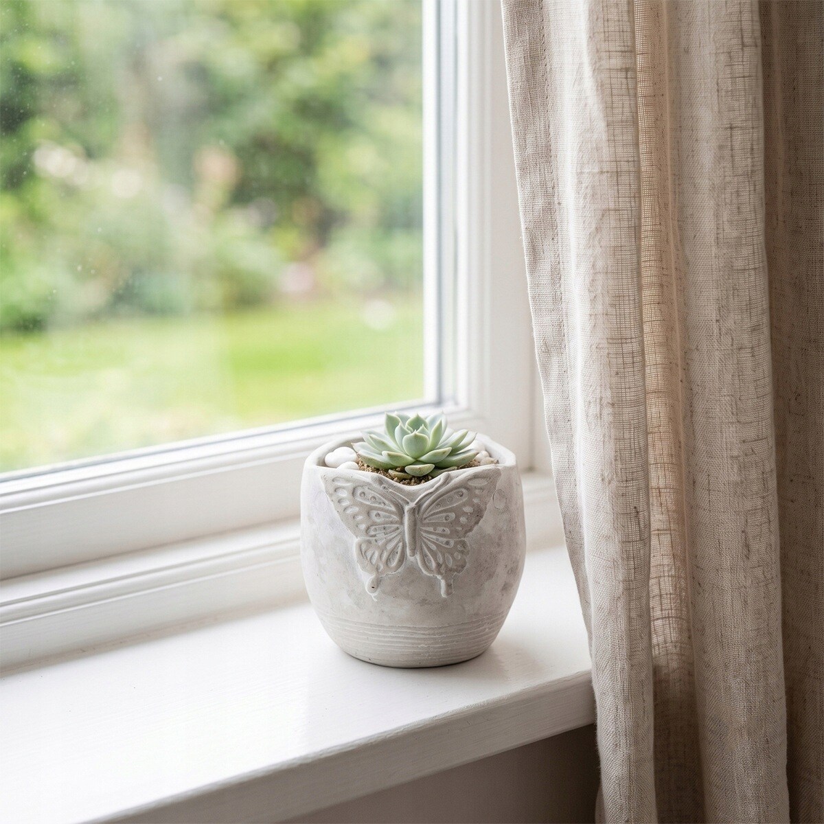 DONICZKA MAŁA BETONOWA SZARA MOTYL LOFT BOHO 8cm NA KWIATY PARAPET OSŁONKA