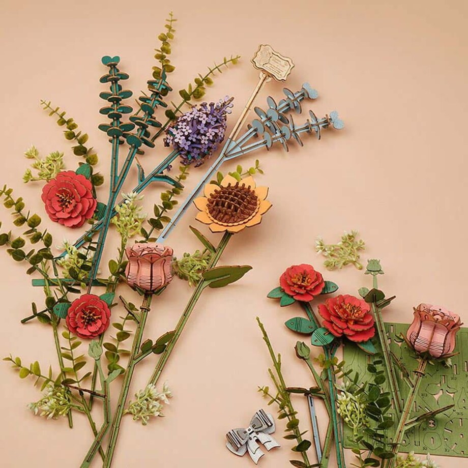 Wiosenny bukiet kwiatów w koszyku - flower box DIY - kwiaty Robotime