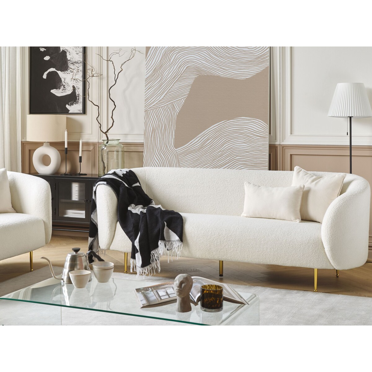 Sofa dla 3 osób LOEN Boucle Biały