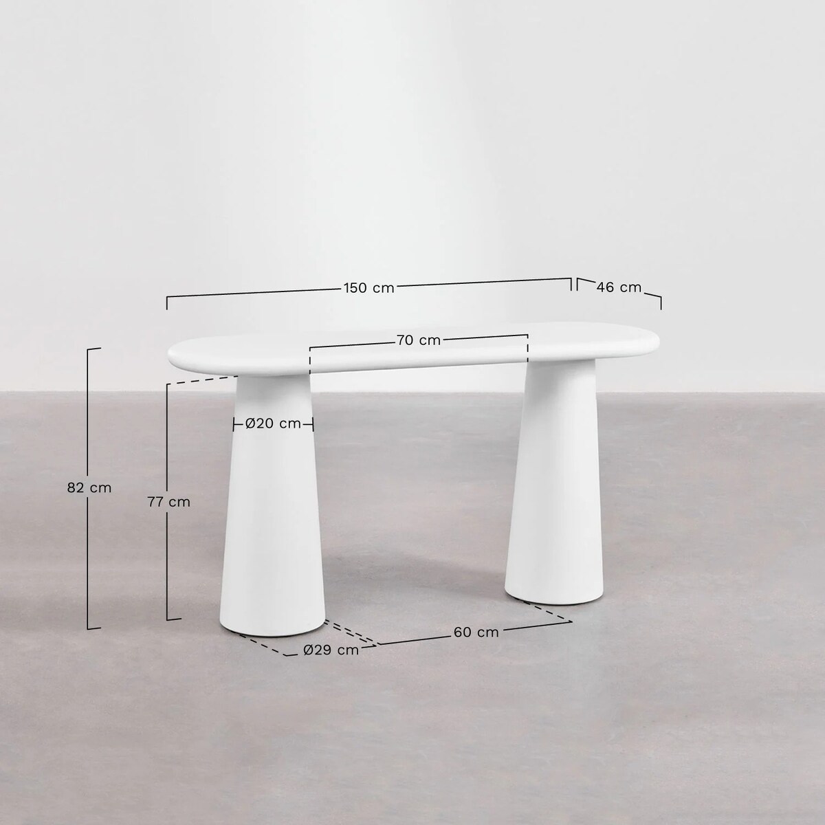 Konsola z cementu, biała Noemi 150 cm