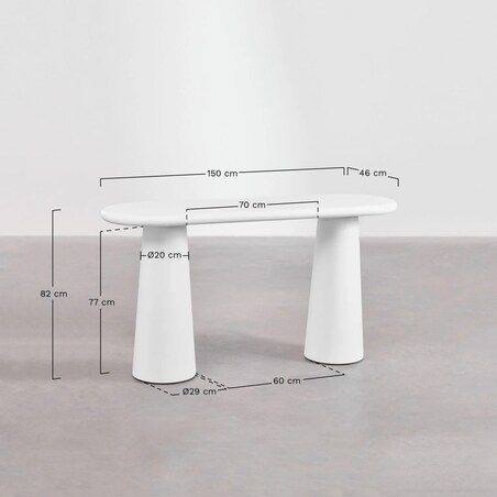 Konsola z cementu, biała Noemi 150 cm