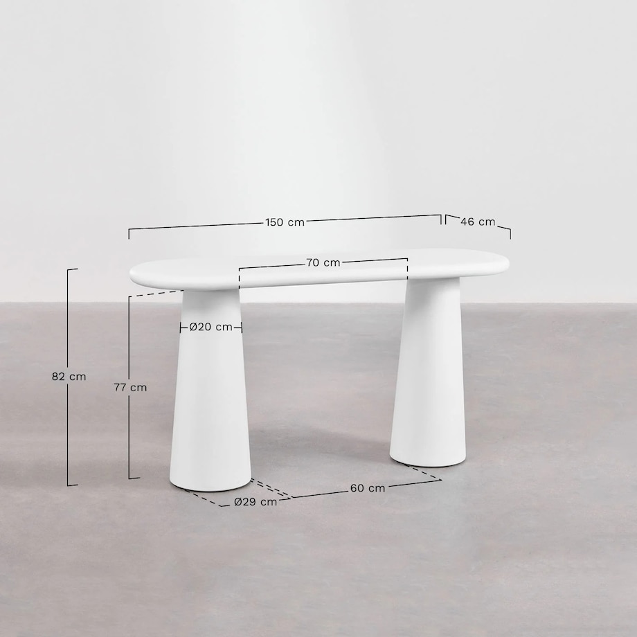 Konsola z cementu, biała Noemi 150 cm