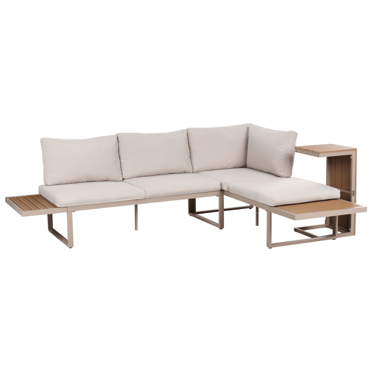 Narożnik ogrodowy ze stolikiem dla 4 osób PIENZA Prawostronny Modułowy Jasny brąz/ beżowy