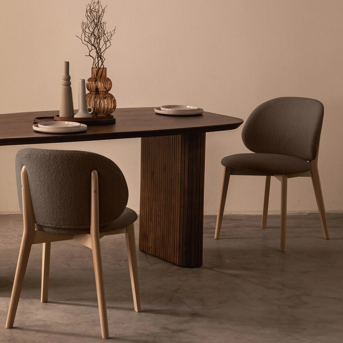 Krzesło SELMA -VII brązowe/buk/boucle 79x48x48 cm