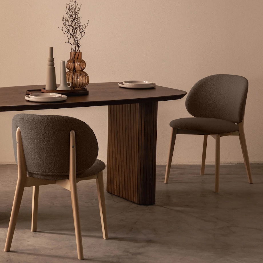 Krzesło SELMA -VII brązowe/buk/boucle 79x48x48 cm