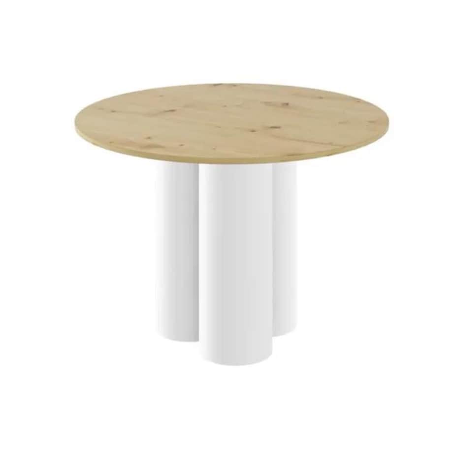 Stół okrągły RAVEO 100x100 dąb/biały połysk