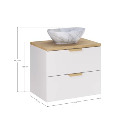 Pati 60cm ASTER biała szafka pod umywalkę i blat dębowy