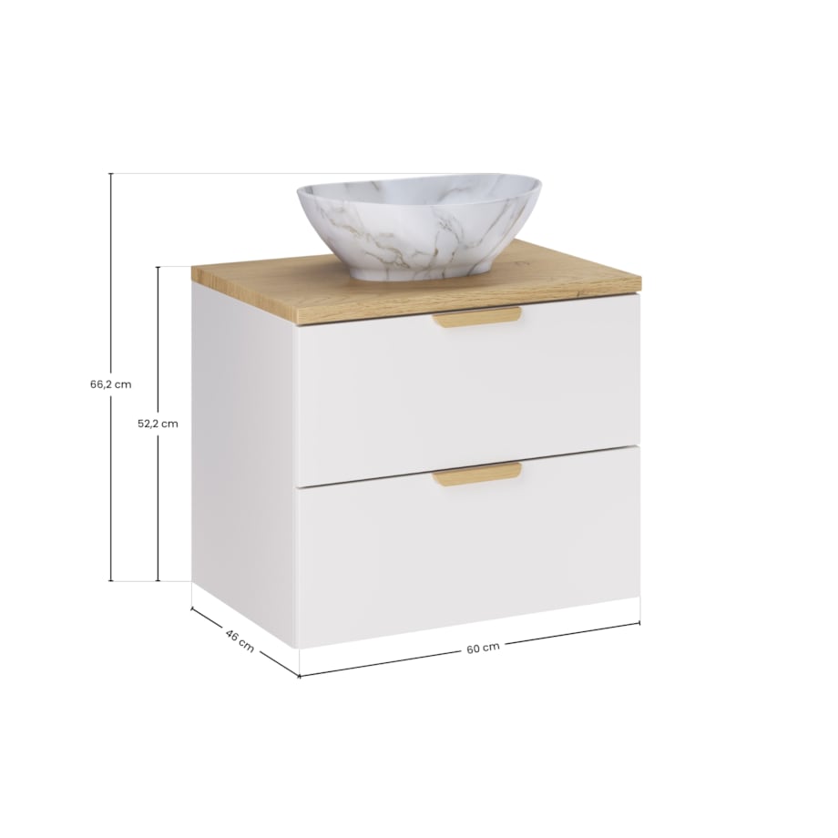 Pati 60cm ASTER biała szafka pod umywalkę i blat dębowy