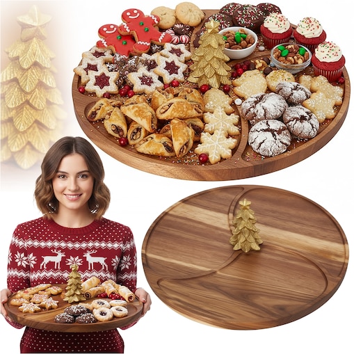 Deska Do Serwowania Świąteczna Boże Narodzenie Zdobiona Okrągła Akacjowa