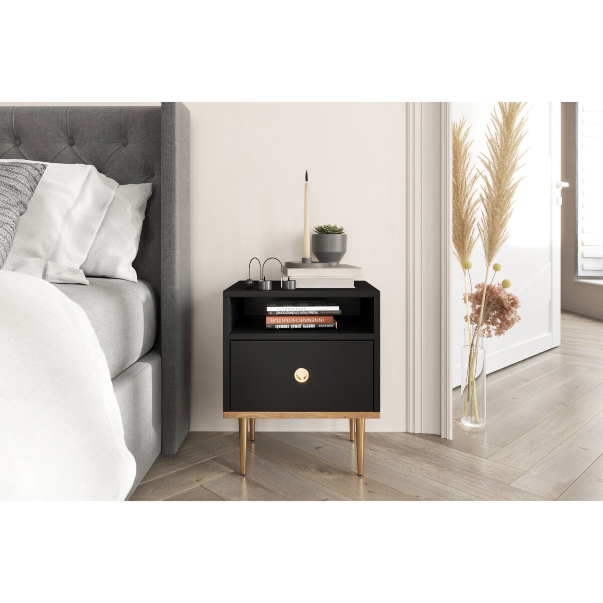 Czarna nowoczesna szafka nocna Skandica HARMONI