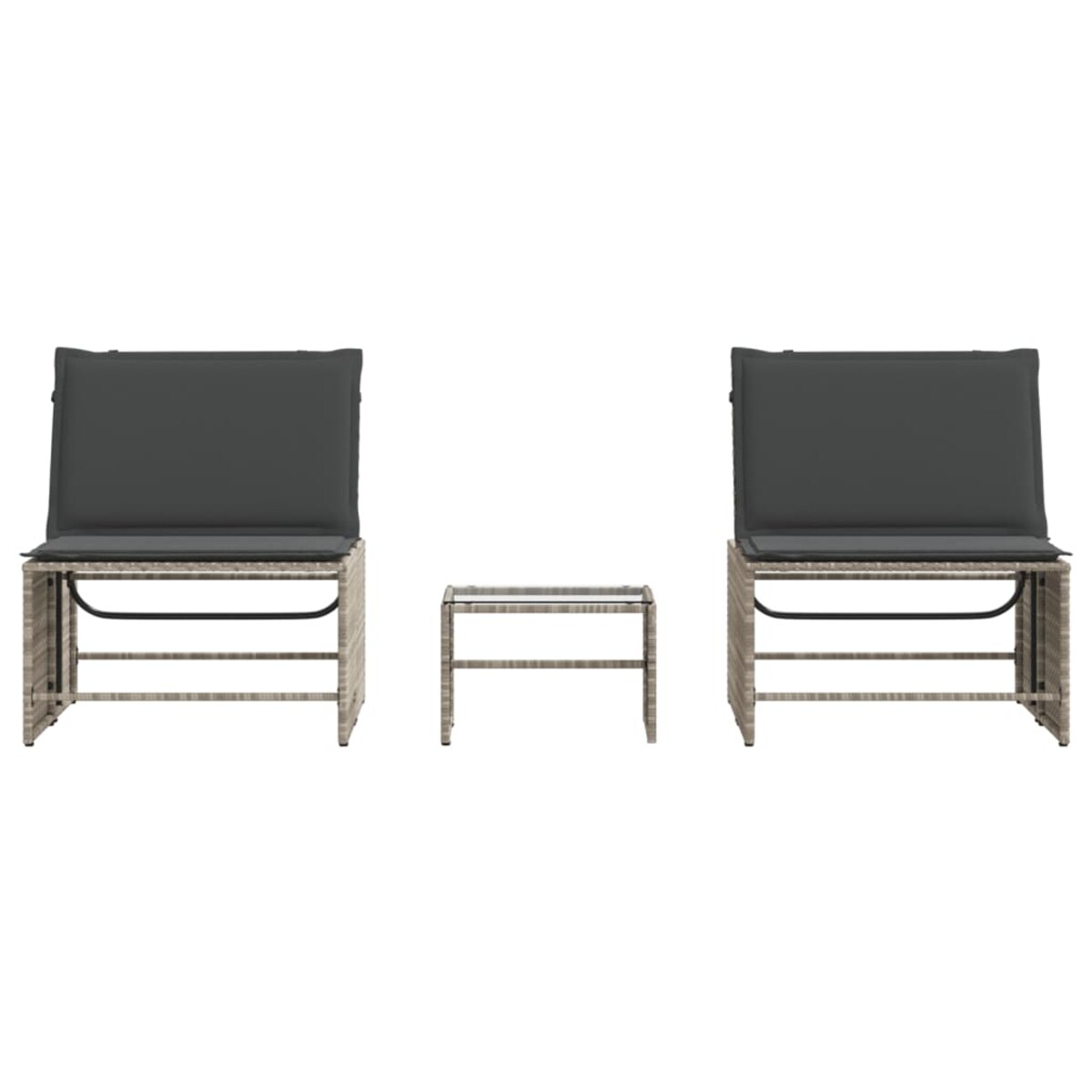 vidaXL Leżaki 2 szt. ze stołem, jasnoszary, polirattan