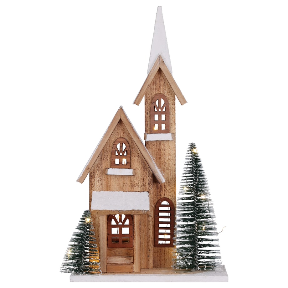 Figurka z drewna jodłowego z LED Dom, 42 cm