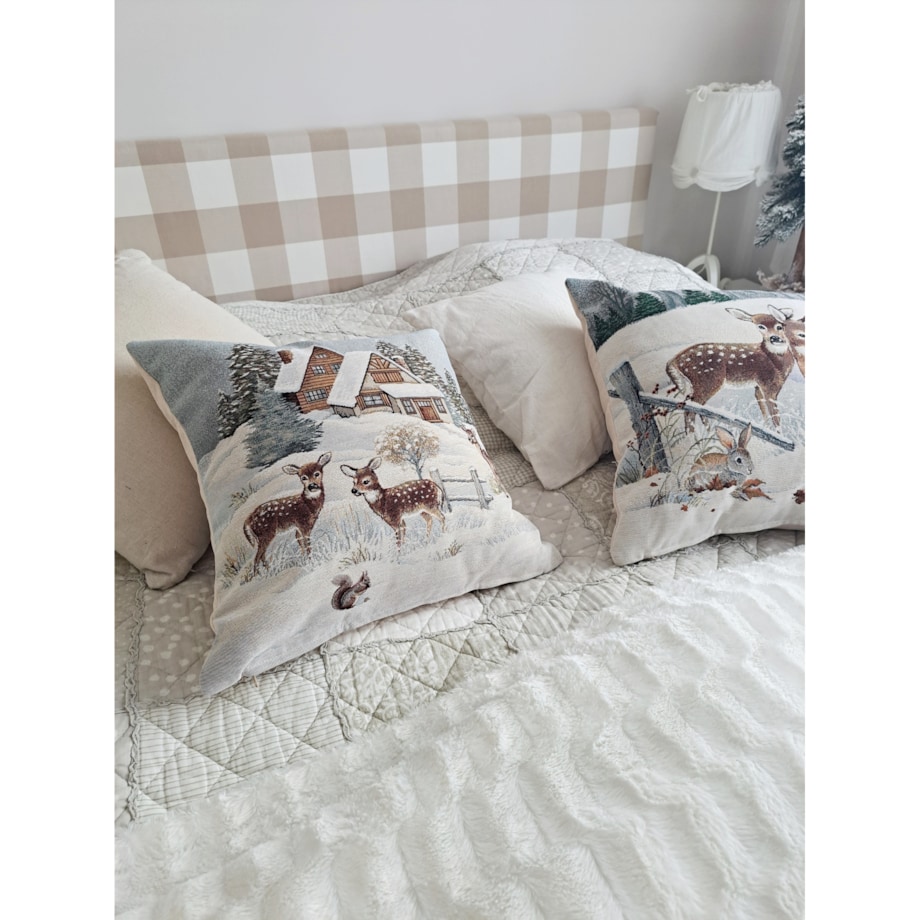 Poszewka Na Poduszkę Jasiek 45X45 Cm Żakardowa Dekoracyjna Ozdobna Z Jelonkami