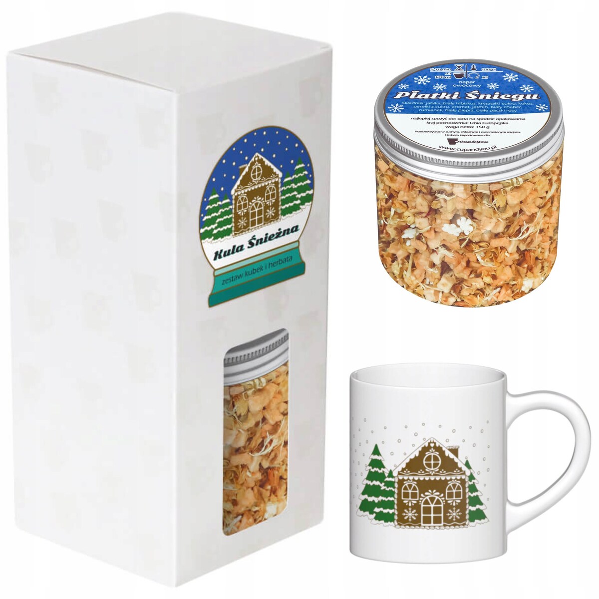ŚWIĄTECZNY ZESTAW PREZENTOWY HERBATA SYPANA PREMIUM KUBEK - PREZENT UPOMINEK POD CHOINKĘ NA ŚWIĘTA GWIAZDKĘ MIKOŁAJA BOŻE NARODZENIE DLA KOBIETY FACETA MĘŻCZYZNY
