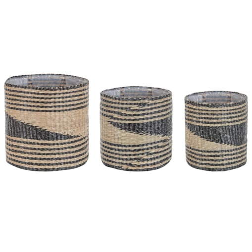 Zestaw 3 koszy na kwiaty z trawy morskiej naturalny z czarnym RATTAIL