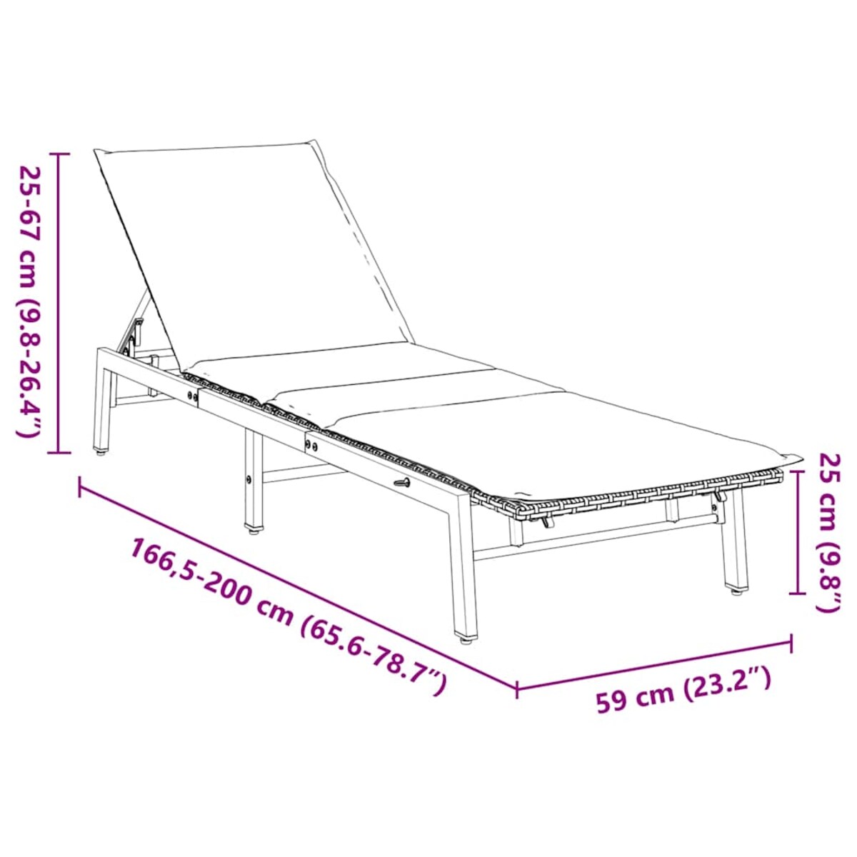 vidaXL Leżak z poduszką, beżowy, polirattan