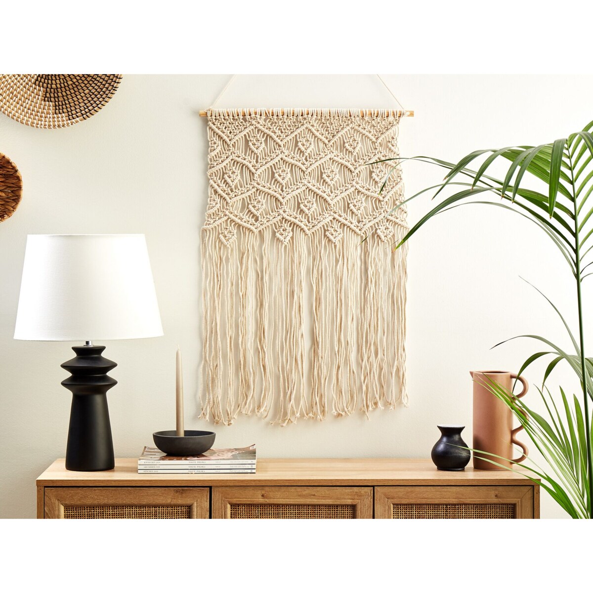 Dekoracja ścienna makrama bawełniana beżowa KALERI
