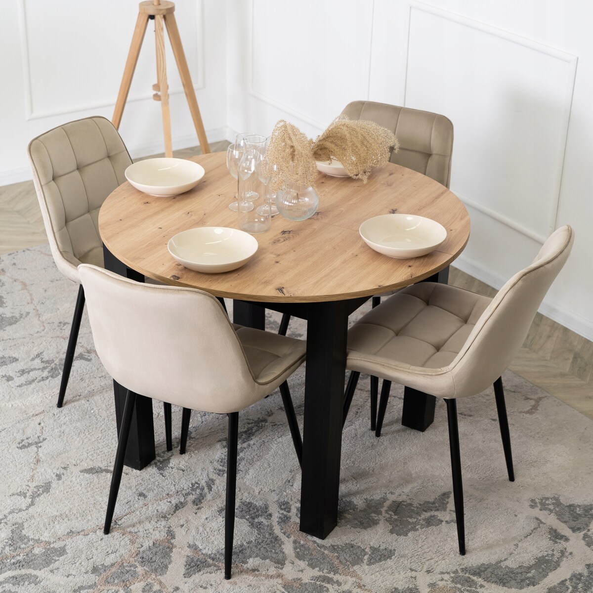 Krzesło Tapicerowane Welurowe Do Salonu Jadalni Kuchenne Beżowe CHRIS