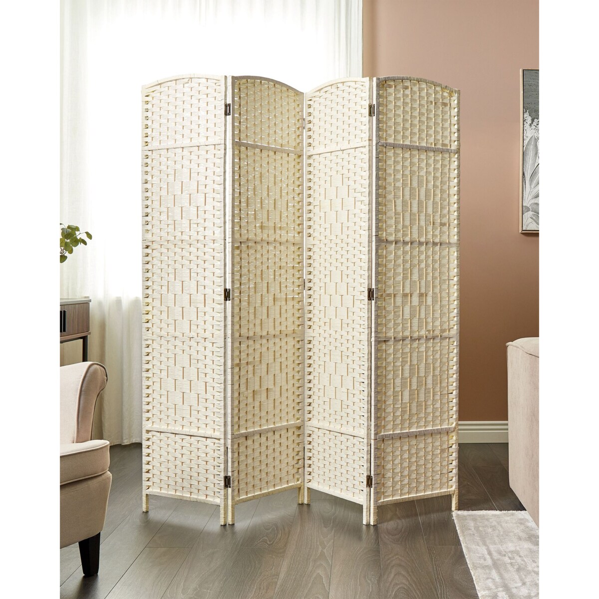 4-panelowy parawan pokojowy LAPPAGO Jasnobeżowy 163 cm 170 cm
