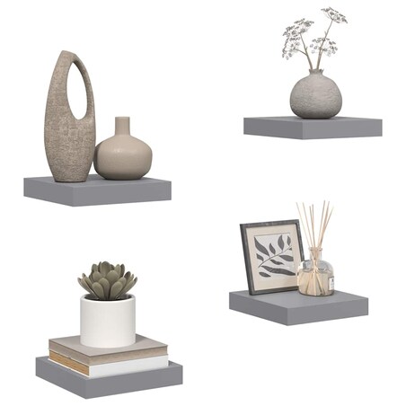 vidaXL Półki ścienne, 4 szt., szare, 23 x 23,5 x 3,8 cm, MDF