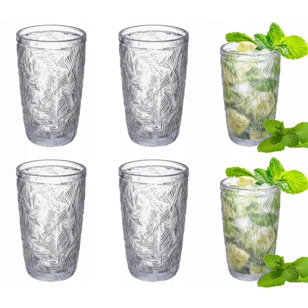 SZKLANKA WYSOKA do wody soki napoje drinki letnie 6x 390 ml szkło wzorek