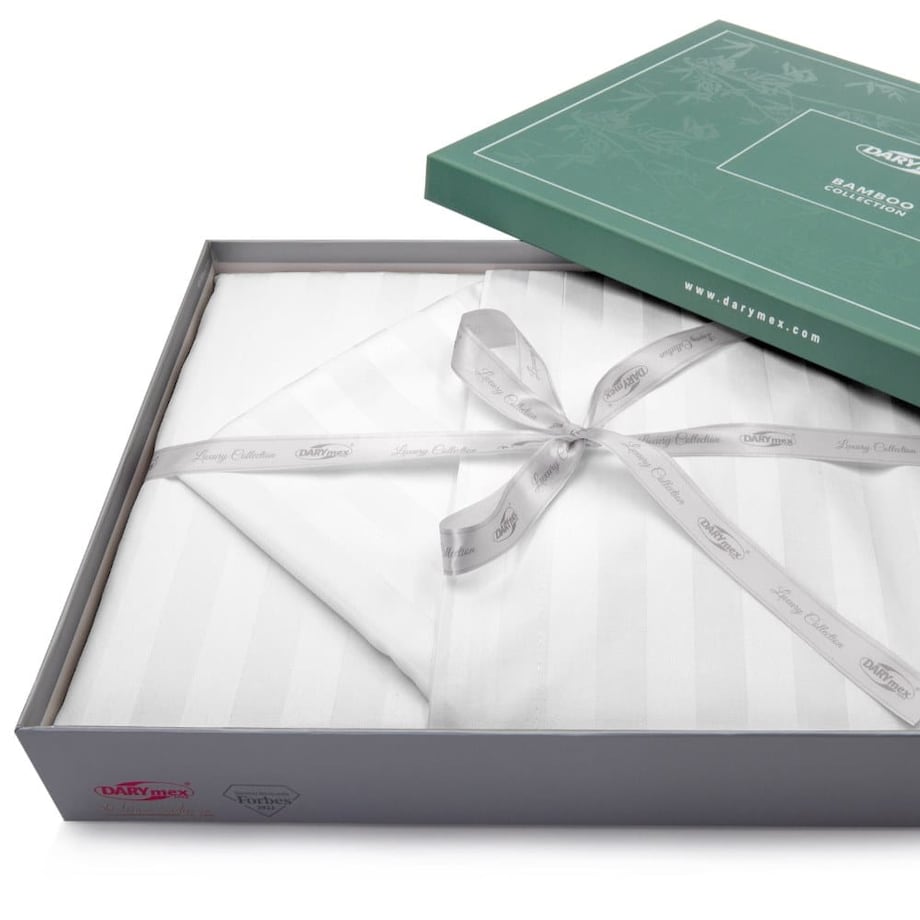 Pościel bambusowa satyna bawełniana 160x200 Bamboo paski, biała