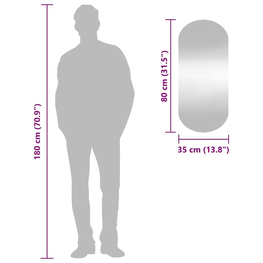 vidaXL Lustro ścienne, 35x80 cm, szklane, owalne