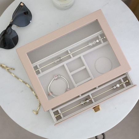 Szkatułka na charmsy Stackers classic różowa z szufladą i szklaną pokrywką