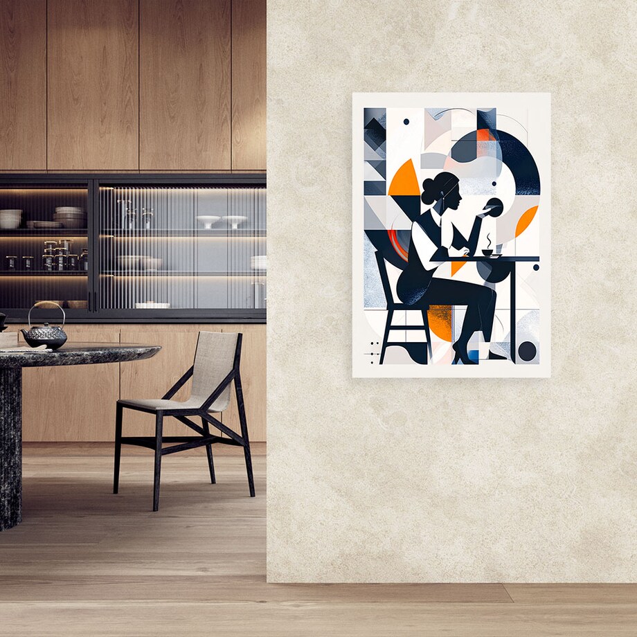 Obraz do salonu biura restauracji, Kobieta z kawą w stylu Bauhaus 80x120