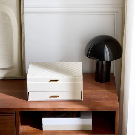 Szkatułka na biuterię, kremowa za złotem, Natty, 18,4 x 26,5 cm