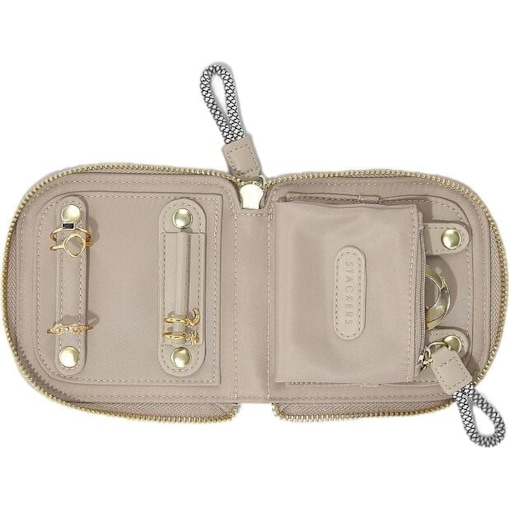 Pudełko podróżne na biżuterię z miejscem na pierścionki Stackers małe beżowoszare nylonowe