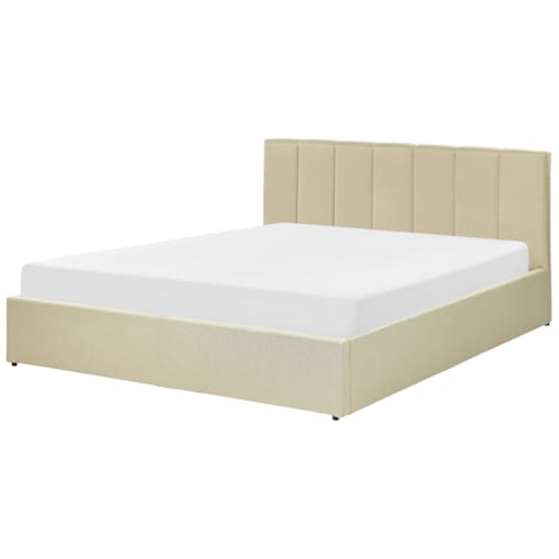 Łóżko z pojemnikiem tapicerowane 160 x 200 cm beżowe DREUX