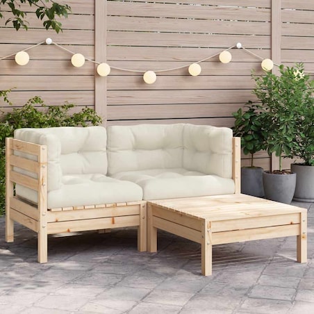 vidaXL 3-cz. zestaw wypoczynkowy z poduszkami, lita sosna