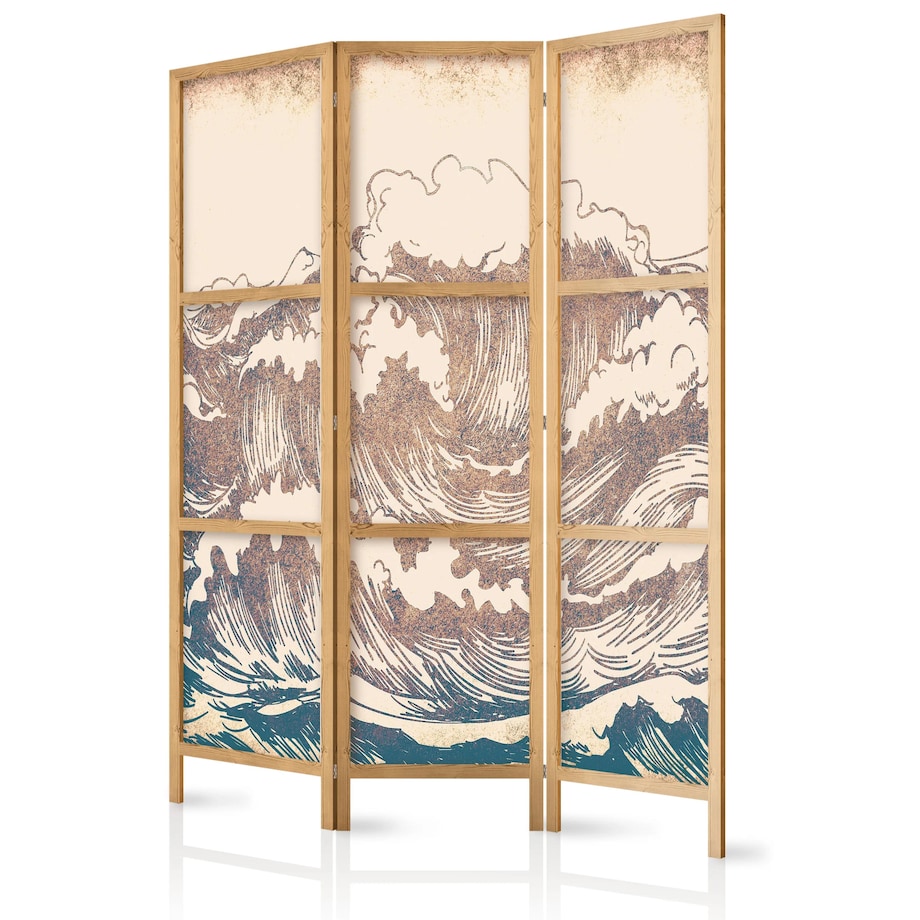 Parawan japoński Pejzaże 135x172 cm 3-częściowy beżowy