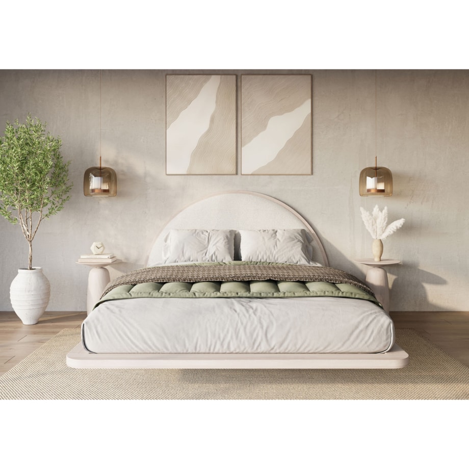 Łóżko lewitujące drewniane bukowe Visby MOMOKO / 160x200 cm, kolor biały