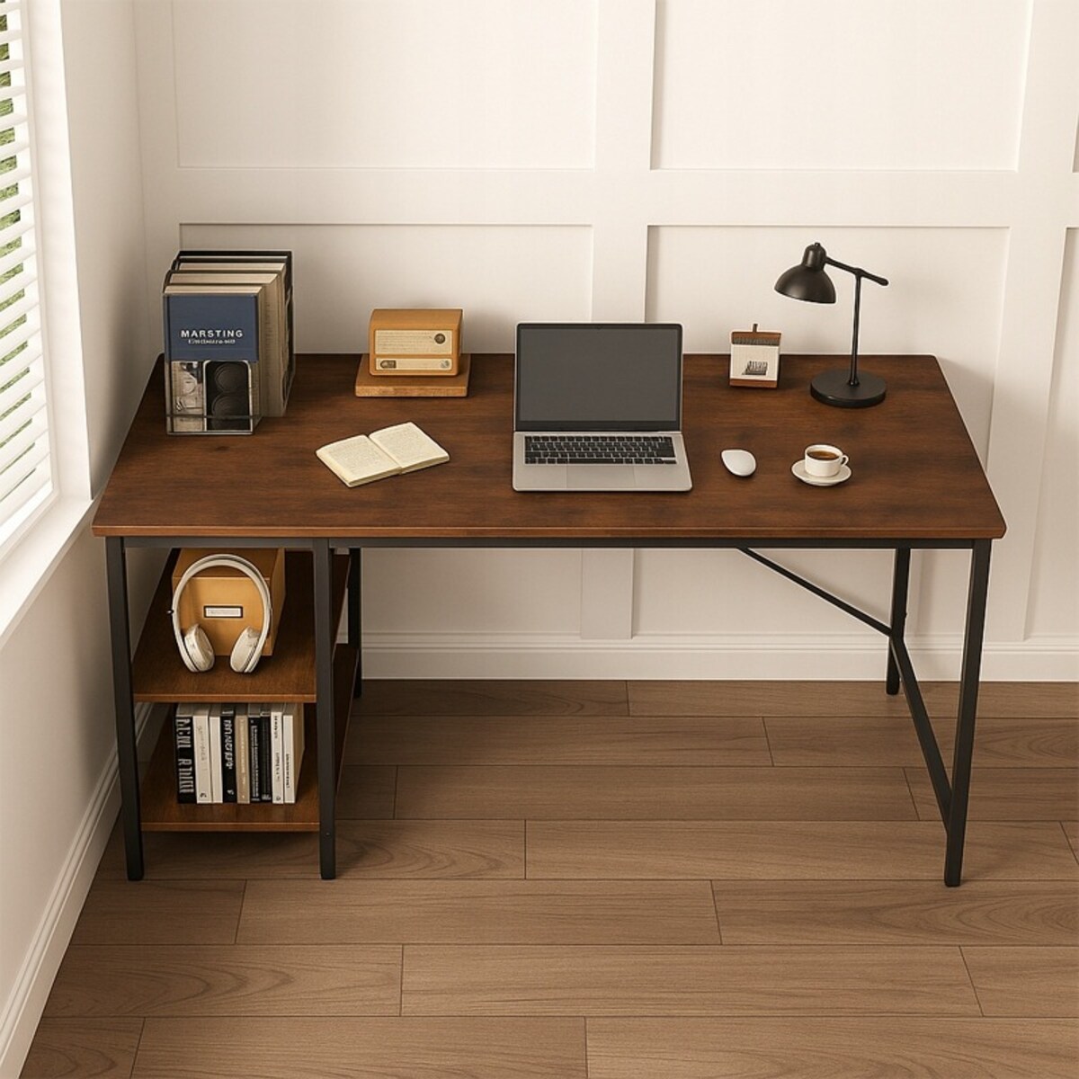 Biurko Komputerowe Loft Industrialne Szuflada Półki Jasny Dąb Skandynawski