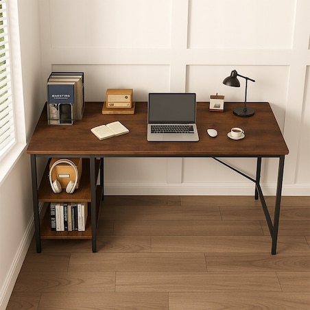 Biurko Komputerowe Loft Industrialne Szuflada Półki Jasny Dąb Skandynawski