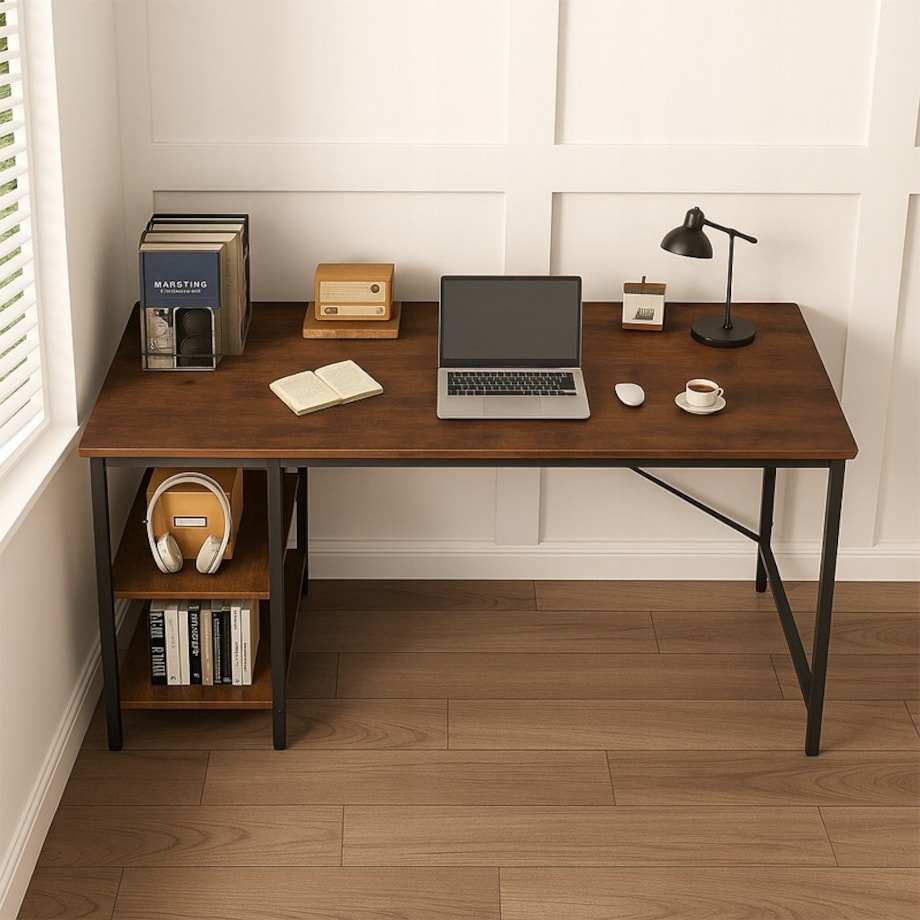 Biurko Komputerowe Loft Industrialne Szuflada Półki Jasny Dąb Skandynawski