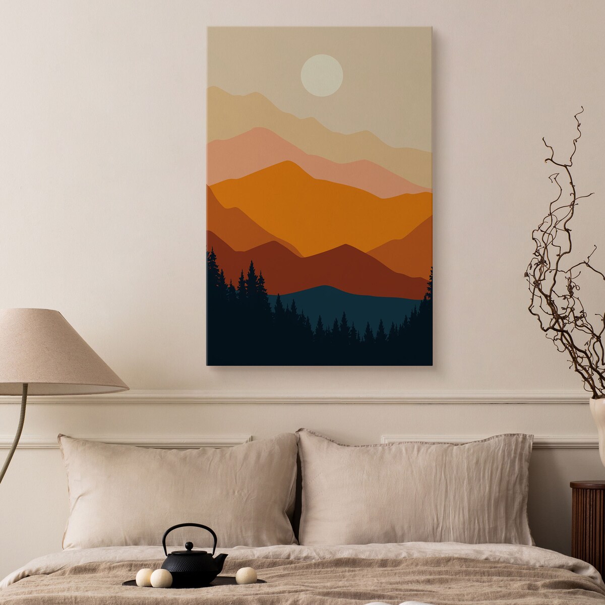 Obraz Las Góry Słońce Krajobraz Boho 30x40cm