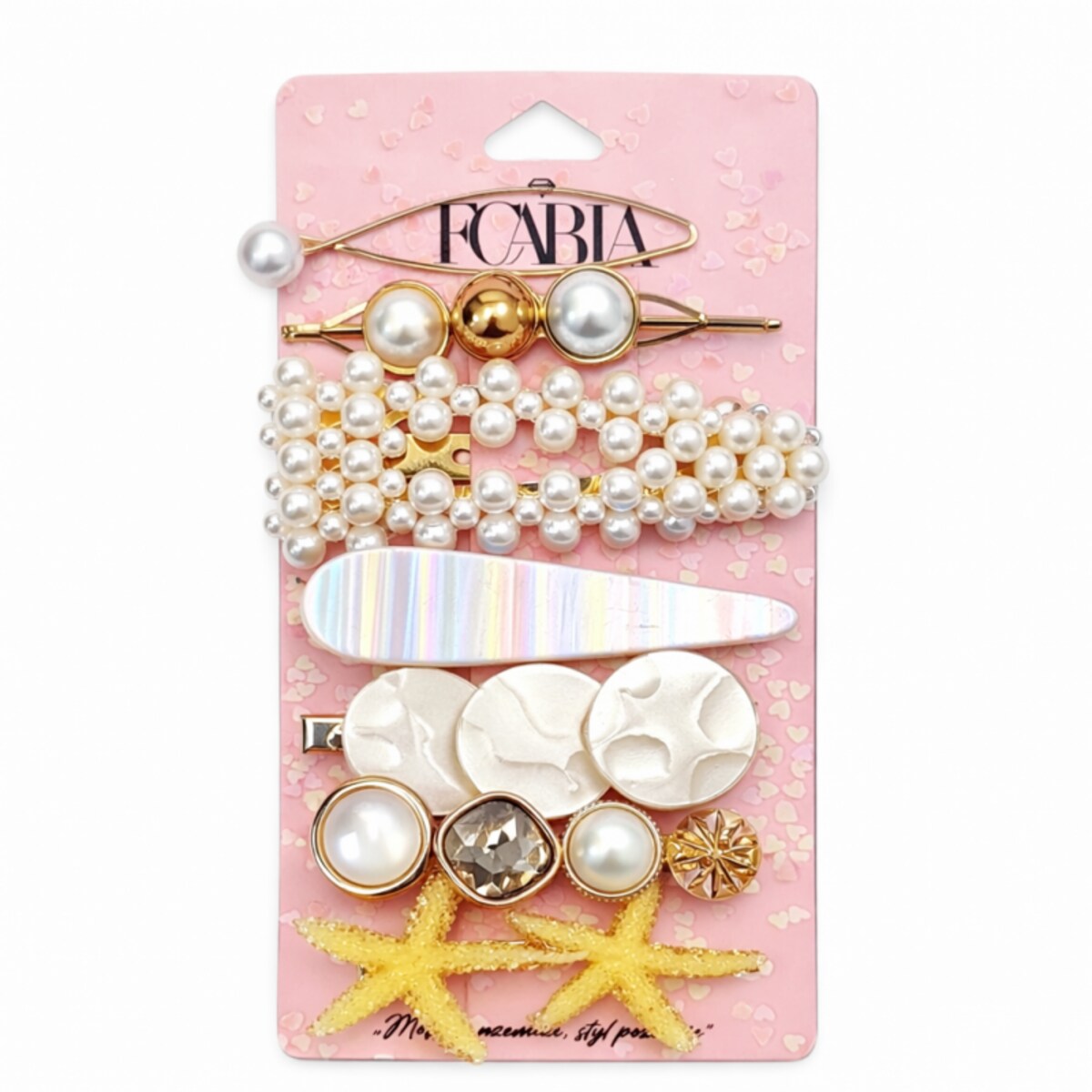 Zestaw pakiet 7w1 spinek wsuwek do włosów, letnie, rozgwiazdy, masa perłowa SP449