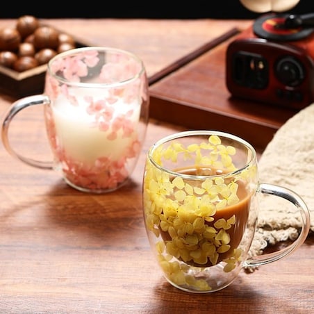 Szklanka termiczna z kwiatami w środku, hortensje 300 ml 1szt SZK153