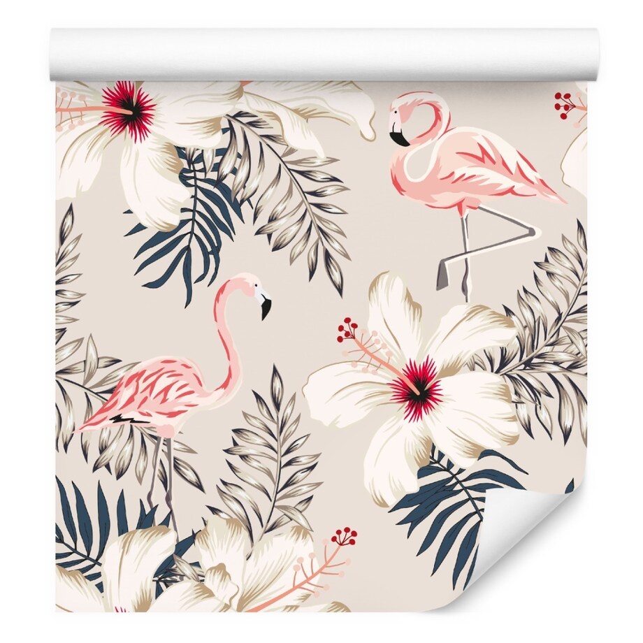 Tapeta Flamingi Tropikalne Liście i Kwiaty