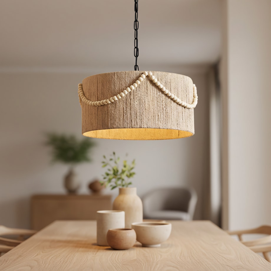 Lampa Sufitowa Wisząca App1741-1Cp 40Cm Czarny, Metal, Sznurek Jutowy