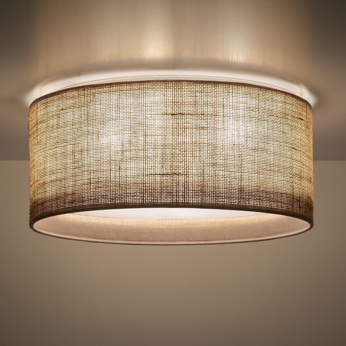 Okrągły plafon jutowy klosz Juta 5798 TK Lighting do salonu brązowy biały