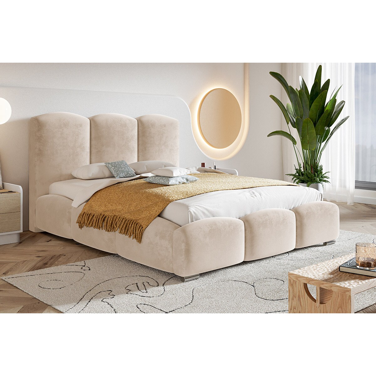 Łóżko do sypialni z pojemnikie 140x200 BEN 14 - beżowe