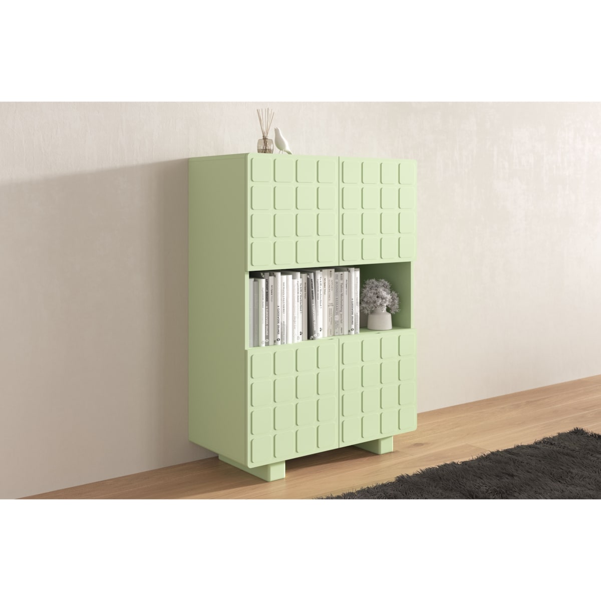 Nowoczesna komoda z frontami 3D Skandica CUBO HIGH / kolor pudrowa zieleń / szer. 85 cm