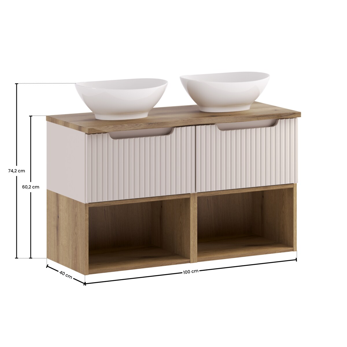 Zestaw meblowy 100cm z blatem i 2 umywalkami nablatowymi Lola SET-NOC B OAK 100CM 1S UN LOLA LR
