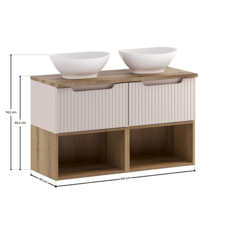 Zestaw meblowy 100cm z blatem i 2 umywalkami nablatowymi Lola SET-NOC B OAK 100CM 1S UN LOLA LR