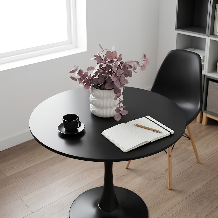 Stół okrągły czarny do salonu jadalni 80 cm nowoczesny minimalistyczny